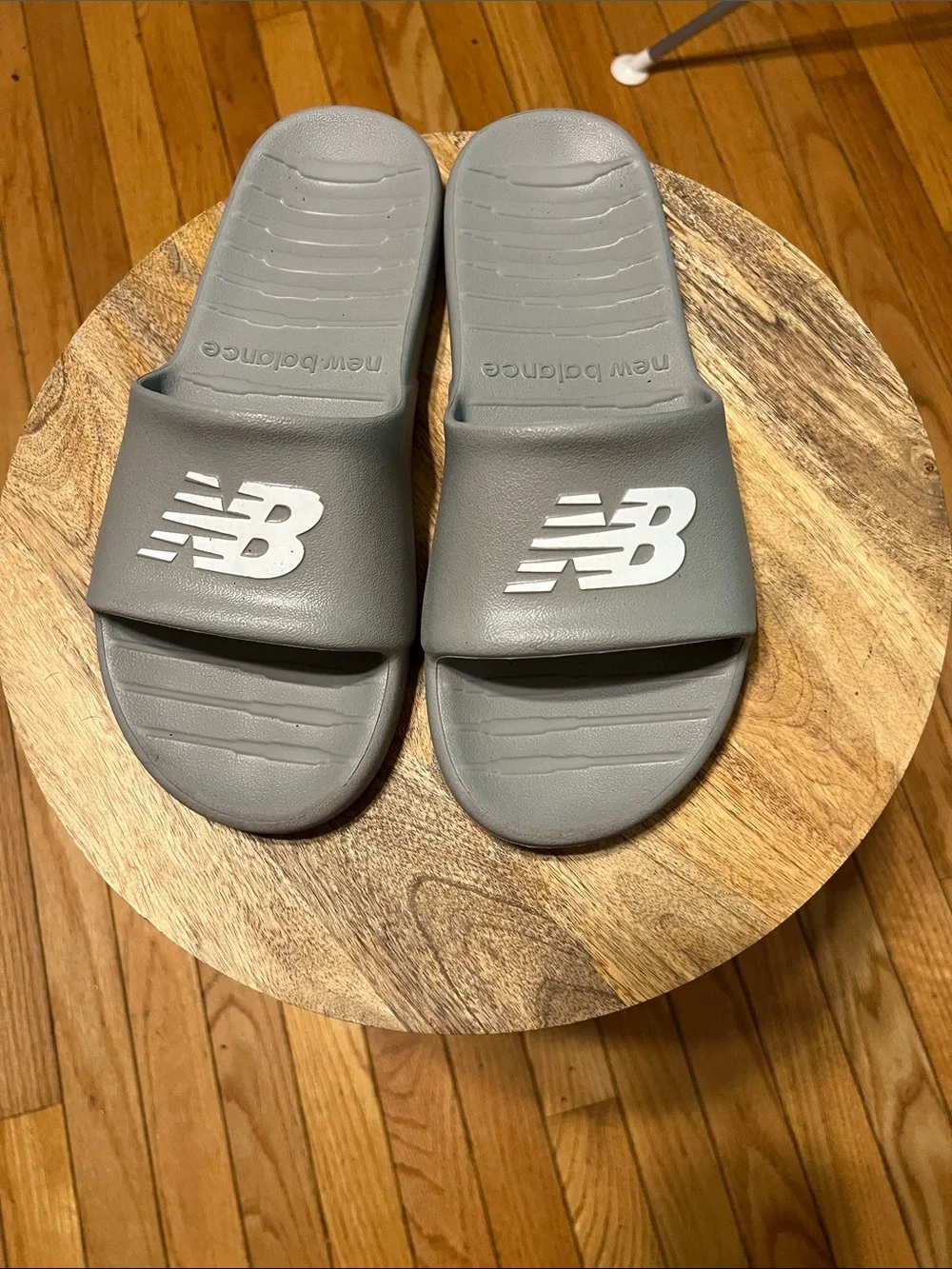 New Balance Gray Slide Sandals with White Logo